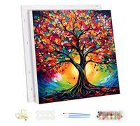 MEIYUDA Dipingere con i Numeri Adulti con Telaio Albero della vita, Kit di Pittura Acrilica Fai-da-Te per Adulti Principianti Facile su Te, Paint by Numbers Pittura Decora la Casa Regalo 30x30cm