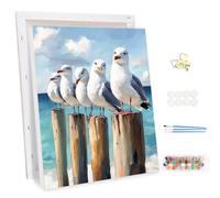 MEIYUDA Dipingere con i Numeri Adulti con Telaio Animale, Gabbiani Kit di Pittura a Olio su Tela Fai-da-Te con Pennelli Pittura a Pigmento Acrilico Disegno, Decora la Casa Regalo 30x40cm