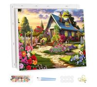 MEIYUDA Dipingere con i Numeri Adulti con Telaio Casa dei fiori colorati, Kit di Pittura a Olio su Tela Fai-da-Te con Pennelli Pittura a Pigmento Acrilico Disegno, Decora la Casa Regalo 40x30cm