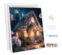 MEIYUDA Dipingere con i Numeri Adulti con Telaio Casa della fantasia, Kit di Pittura Acrilica Fai-da-Te per Adulti Principianti Facile su Te, Paint by Numbers Pittura Decora la Casa Regalo 30x40cm