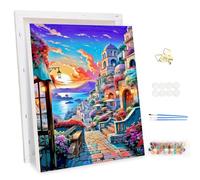 MEIYUDA Dipingere con i Numeri Adulti con Telaio Città romantica, Mare Kit di Pittura a Olio su Tela Fai-da-Te con Pennelli Pittura a Pigmento Acrilico Disegno, Decora la Casa Regalo 30x40cm