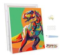 MEIYUDA Dipingere con i Numeri Adulti con Telaio Dinosauri, Animale Kit di Pittura a Olio su Tela Fai-da-Te con Pennelli Pittura a Pigmento Acrilico Disegno, Decora la Casa Regalo 30x40cm