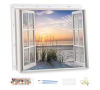 MEIYUDA Dipingere con i Numeri Adulti con Telaio Falsa Finestra Alba, Kit di Pittura a Olio su Tela Fai-da-Te con Pennelli Pittura a Pigmento Acrilico Disegno, Decora la Casa Regalo 40x30cm
