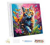 MEIYUDA Dipingere con i Numeri Adulti con Telaio Gatti Farfalla, fai da te Paint by Numbers Quadri da Dipingere Numerat, Pittura a Olio Kit, Pittura Adulti Decora la Casa Regalo 30x30cm