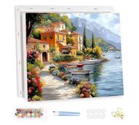 MEIYUDA Dipingere con i Numeri Adulti con Telaio Lago Città del Mare, Kit di Pittura Acrilica Fai-da-Te per Adulti Principianti Facile su Te, Paint by Numbers Pittura Decora la Casa Regalo 40x30cm