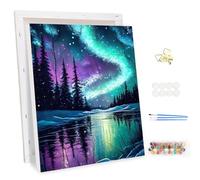 MEIYUDA Dipingere con i Numeri Adulti con Telaio L'aurora boreale, Kit di Pittura a Olio su Tela Fai-da-Te con Pennelli Pittura a Pigmento Acrilico Disegno, Decora la Casa Regalo 30x40cm