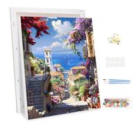 MEIYUDA Dipingere con i Numeri Adulti con Telaio Paesaggio Stradale, Scale per il Mare Fai da te Paint by Numbers Quadri da Dipingere Numerat, Pittura a Olio Kit, Decora la Casa Regalo 30x40cm
