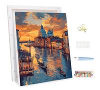 MEIYUDA Dipingere con i Numeri Adulti con Telaio Scena notturna a Venezia, fai da te Paint by Numbers Quadri da Dipingere Numerat, Pittura a Olio Kit, Pittura Adulti Decora la Casa Regalo 30x40cm
