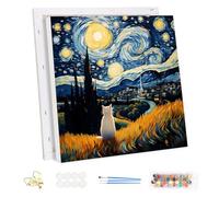 MEIYUDA Dipingere con i Numeri Adulti con Telaio Van Gogh Notte Stellata Gatto, fai da te Paint by Numbers Quadri da Dipingere Numerat, Pittura a Olio Kit, Pittura Adulti Decora la Casa Regalo 30x30cm
