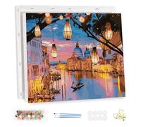 MEIYUDA Dipingere con i Numeri Adulti con Telaio Venezia di Notte, Pittura a Olio Kit Paint by Numbers Luce Romantica Della Città, fai da te Quadri da Dipingere Numerat, Decora la Casa Regalo 40x30cm