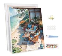 MEIYUDA Dipingere con i Numeri Adulti con Telaio Vista Mare, Paesaggio Kit di Pittura a Olio su Tela Fai-da-Te con Pennelli Pittura a Pigmento Acrilico Disegno, Decora la Casa Regalo 30x40cm