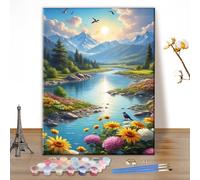 MEIYUDA Dipingere con i Numeri Adulti Paesaggio, Natura Kit di Pittura a Olio su Tela Fai-da-Te con Pennelli Pittura a Pigmento Acrilico Disegno, Decora la Casa Regalo 30x40cm(Senza Cornice)
