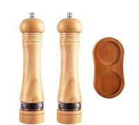 MEIZHITU Macina Sale E Pepe Set Macina Sale E Pepe Manuale con Vassoio in Legno, Ruvidità Regolabile in Legno Macina Spezie(B)