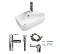 MEJE Lavabo angolare da 45,7 cm, piccolo lavandino da bagno, in ceramica, rettangolare, colore bianco (mano destra)