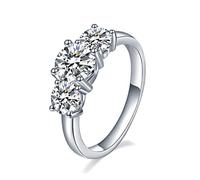 Mejewri Moissanite - Anelli di fidanzamento da donna, con tre pietre in argento Sterling 925, 2 carati, anelli H-V, Moissanite