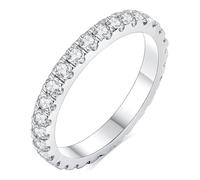 Mejewri Moissanite Anello nuziale da donna, 1,5 mm/2,0 mm, Full Eternity, in argento Sterling 925, placcato oro bianco, diamante finto, taglia H-V, da viaggio, Argento sterling, Moissanite