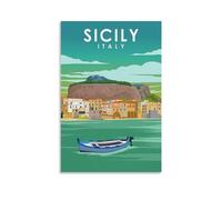 MEJONI Poster decorativo da parete su tela, motivo: Sicilia Italia, vintage, decorazione artistica da parete per soggiorno e camera da letto, 30 x 45 cm