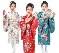 Mekdcaao Kimono Vestito Giapponese Bambina Elegante Abiti Accappatoio Manica Lunga Costume Da Ragazza Geisha Cinese Tradizionale Abito Yukata Ragazze Carnevale Cosplay (J,120)