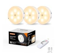 MEKKLEON Luci a disco con telecomando, 1000 mAh, ricaricabili, per illuminazione sotto armadietti, confezione da 3 luci LED per rubinetto, senza fili, per armadietti, corridoi, scale, armadi (bianco
