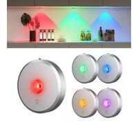 MEKKLEON Puck luci con telecomando ricaricabile, senza fili sotto l'illuminazione dell'armadio,2000mAh a batteria Tap Push Touch luci (colore legno, 3 pezzi) (RGB-Silver, 5 pz)