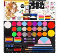 Mekkyes Truccabimbi Kit - 22 Colori Trucco Viso Bambini con 4 Colori Grandi e Adesivo per Tatuaggi, Truccabimbi kit Anallergici Atossici Body Painting per Halloween Carnevale Cosplay Natale