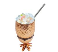MEKLITRZ Bicchieri For Bevande All'ananas,Bicchiere Da Cocktail,Bicchieri Di Plastica Riutilizzabili,for Cocktail, Succhi Di Frutta, Birra, For Decorazioni For Bomboniere Hawaianen,450 Ml,(Gold)