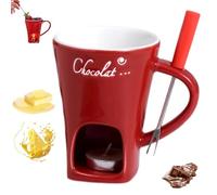 MEKLITRZ Tazza for Fonduta Di Cioccolato Con Forchette - Tazza for Sciogliere Il Cioccolato, Scaldaburro In Ceramica E Set Di Tazze, Pentola for Fonduta Con Lumino for Formaggio/cioccolato/snack(Red)