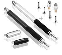 MEKO 2-in-1 Penna di Precisione per Touch Screen con 6 Punte Sostituibili Pennino Capacitivo per iPad, Tablet, iPhone, Smartphone, Samsung Galaxy Note/Tab - Nero + Argento