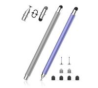 MEKO Penna Touchscreen Magnetico 3 in 1 Penna per Tablet con Punte in Fibra, Gomma e Disco, compatibile con tablet/telefoni come iPhone/iPad/Samsung/Huawei/Xiaomi/Surface/Chromebook - Grigio + Viola