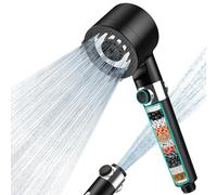 MEKO Soffione Doccia con Filtro a 15 Fasi, Soffione Anticalcare con Tubo da 1,5M, 3 + 1 Tipi di Getti per Soffione Doccia ad Alta Pressione e Risparmio Idrico - Nero