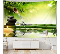 MEKPAM Studio Casa Paesaggio Arazzo Da Parete In Stile Cinese Giardino Zen Bambù Verde Massaggio Pietra Ninfea Stampato Appeso A Parete Arredamento Della Camera 230X180cm