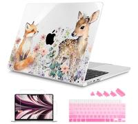Mektron Progettata per MacBook Air 2024/2023 da 15 pollici M3 A3114/M2 A2941, cover rigida in plastica stampata con display Retina liquido da 15,3 pollici Touch ID, volpe e cervo