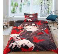 MekUk Genshin Impact Copripiumino Hu Tao 3 Pezzi in Morbida Microfibra, Con Stampa 3D Esclusiva E Chiusura A Zip Nascosta, Completo Di Federe Per Una Notte Di Riposo Rigenerante Single(135x200cm)