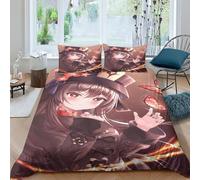 MekUk Genshin Impact Set Di Da Letto Di Matrimoniale 3 Pezzi Hu Tao 3D Set Copripiumino in Microfibra Con Federa E Copripiumino Chiusura Cerniera in Microfibra Ipoallergenica King(220x240cm)