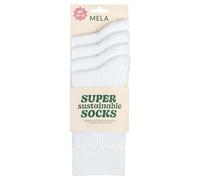 MELA - Calzini a coste, confezione da 4 pezzi, sostenibili con cotone del commercio equo e solidale, certificazione GOTS & bottone verde, bianco, 35-38