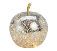 Mela decorativa in vetro con illuminazione, 20 LED e timer, argento, Ø 16 x 17 cm