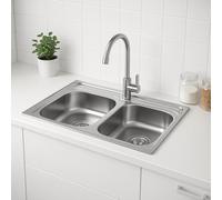 Melanstar Lavello doppio in acciaio inox, 80 x 60 cm, con 2 vasche con sifone (80 * 60cm)