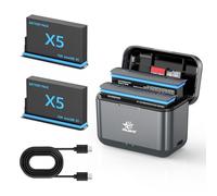 melasta Batteria al litio ricaricabile per Insta360 X5,2 pezzi 2500 mAh di ricambio con caricatore USB C a 2 canali, compatibile con fotocamera Insta360 X5 Action con slot per schede SD Misro