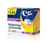 Melatonina e Camomilla Act, Integratore Alimentare Senza Zuccheri, a Base di Melatonina, Camomilla, Melissa e Magnesio, 1 Confezione da 30 Bustine Solubili