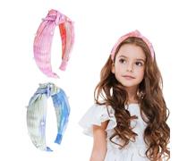 Melbelia Cerchietto per capelli con nodo, antiscivolo, per bambine, con perle, fascia larga con nodo, alla moda, accessori per capelli da donna (blu e rosa, 2 pezzi)