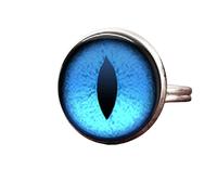 MeLbiz Blue Dragon Eye Charm Blu Occhio di Gatto Vetro Cupola Cabochon Regalo Per Amico Anelli Regolabili Fatto A Mano 100%, 2.5, Vetro, Sintetico Turchese