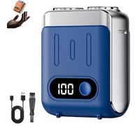Melbob Shaver, Men's Portable Mini Rotary Electric Shaver, Mini Razor Dual Head Portable, Minis Foil Shavers, for Home and Travel, Digital Display (Blue)