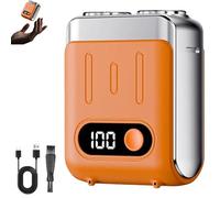 Melbob Shaver, Men's Portable Mini Rotary Electric Shaver, Mini Razor Dual Head Portable, Minis Foil Shavers, for Home and Travel, Digital Display (Orange)