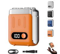 Melbob Shaver, Men's Portable Mini Rotary Electric Shaver, Twin Shavers, Digital Display, Waterproof Blade, Small And Portable, for Home, Travels (Orange)