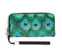 Melbrakin Adorabile portafoglio da polso da donna con pavone verde Portafogli di grande capacità per pochette lunghe da donna Borsa in PU stampato con cerniera