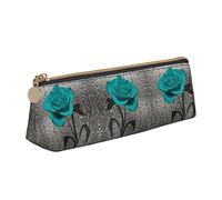 Melbrakin Astuccio carino con fiori di rosa verde acqua, borsa per trucchi in pelle stampata per ufficio scolastico per ragazze e ragazzi