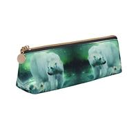Melbrakin Astuccio carino con orso dell'aurora boreale, borsa per trucchi in pelle stampata per ufficio scolastico per ragazze e ragazzi