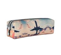 Melbrakin Astuccio carino per il tramonto dell'aeroplano, borsa per il trucco con pelle stampata con cerniera per donna uomo