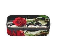 Melbrakin Astuccio per matita con rosa rossa su pianoforte, grande capacità, per ragazze e ragazzi, custodia da ufficio scolastica in poliestere con stampa