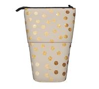 Melbrakin Astuccio per matite a pois con glitter beige e oro, astuccio per matite con supporto, astuccio per matite telescopico con supporto per matite